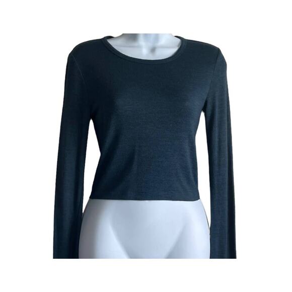 Aritzia Wilfred Free Women Crop Top XS Green Sheer Stretch Soft Layer Streetwear - Picture 4 of 8